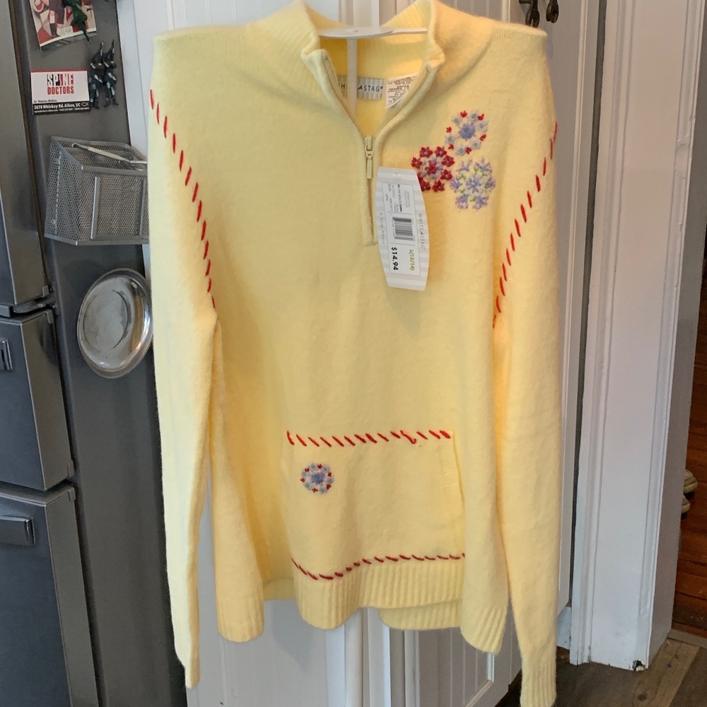 White Stag quarter zip mock embroidered‎ sweater. NWT